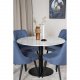 VENTURE DESIGN Estelle Esstisch-Set, mit 4 St&uuml;hlen &ndash; wei&szlig;er Marmor/schwarzes Metall und blauer Stoff/schwarzes Metall