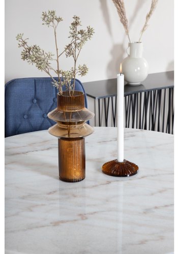 VENTURE DESIGN Estelle Esstisch-Set, mit 4 St&uuml;hlen &ndash; wei&szlig;er Marmor/schwarzes Metall und blauer Stoff/schwarzes Metall