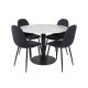 VENTURE DESIGN Estelle Esstisch-Set, mit 4 St&uuml;hlen &ndash; wei&szlig;er Marmor/schwarzes Metall und schwarzer Stoff/schwarzes Metall