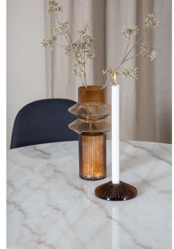 VENTURE DESIGN Estelle Esstisch-Set, mit 4 St&uuml;hlen &ndash; wei&szlig;er Marmor/schwarzes Metall und schwarzer Stoff/schwarzes Metall