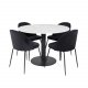 VENTURE DESIGN Estelle Esstisch-Set, mit 4 St&uuml;hlen &ndash; wei&szlig;er Marmor/schwarzes Metall und schwarzer Stoff/schwarzes Metall