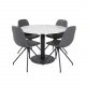 VENTURE DESIGN Estelle Esstisch-Set, mit 4 St&uuml;hlen &ndash; wei&szlig;er Marmor/schwarzes Metall und schwarzes PU/schwarzes Metall