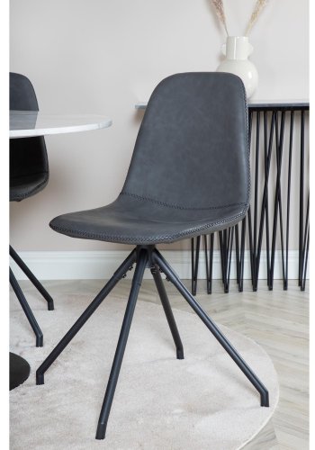 VENTURE DESIGN Estelle Esstisch-Set, mit 4 St&uuml;hlen &ndash; wei&szlig;er Marmor/schwarzes Metall und schwarzes PU/schwarzes Metall