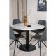 VENTURE DESIGN Estelle Esstisch-Set, mit 4 St&uuml;hlen &ndash; wei&szlig;er Marmor/schwarzes Metall und schwarzes PU/schwarzes Metall