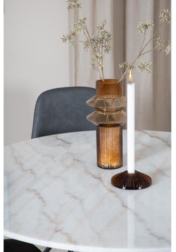 VENTURE DESIGN Estelle Esstisch-Set, mit 4 St&uuml;hlen &ndash; wei&szlig;er Marmor/schwarzes Metall und schwarzes PU/schwarzes Metall