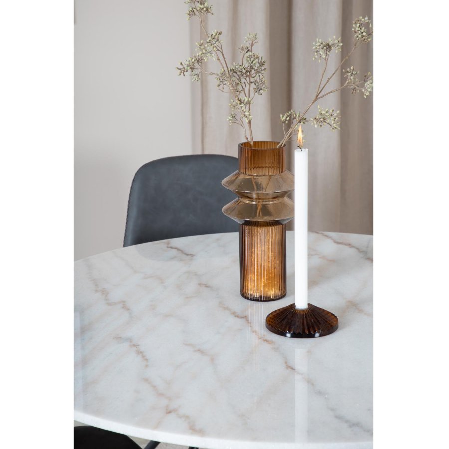 VENTURE DESIGN Estelle Esstisch-Set, mit 4 St&uuml;hlen &ndash; wei&szlig;er Marmor/schwarzes Metall und schwarzes PU/schwarzes Metall