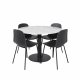 VENTURE DESIGN Estelle spisebordsett, m. 4 stoler - hvit marmor/svart metall og sort plast/svart metall