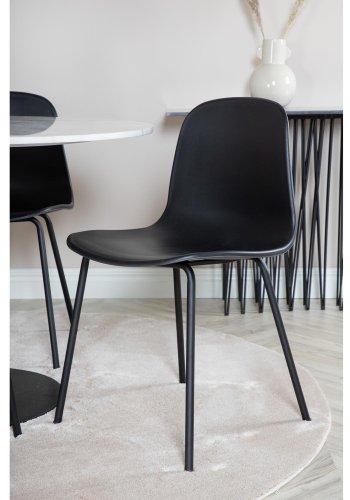 VENTURE DESIGN Estelle spisebordsett, m. 4 stoler - hvit marmor/svart metall og sort plast/svart metall