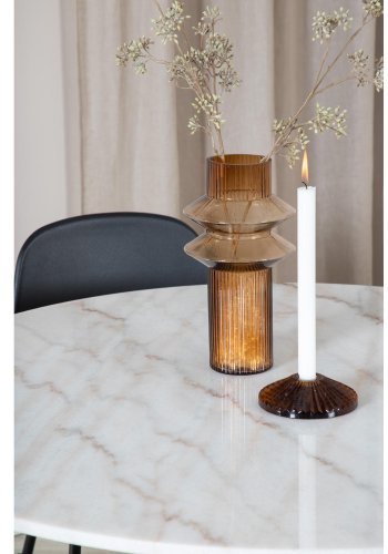 VENTURE DESIGN Estelle spisebordsett, m. 4 stoler - hvit marmor/svart metall og sort plast/svart metall