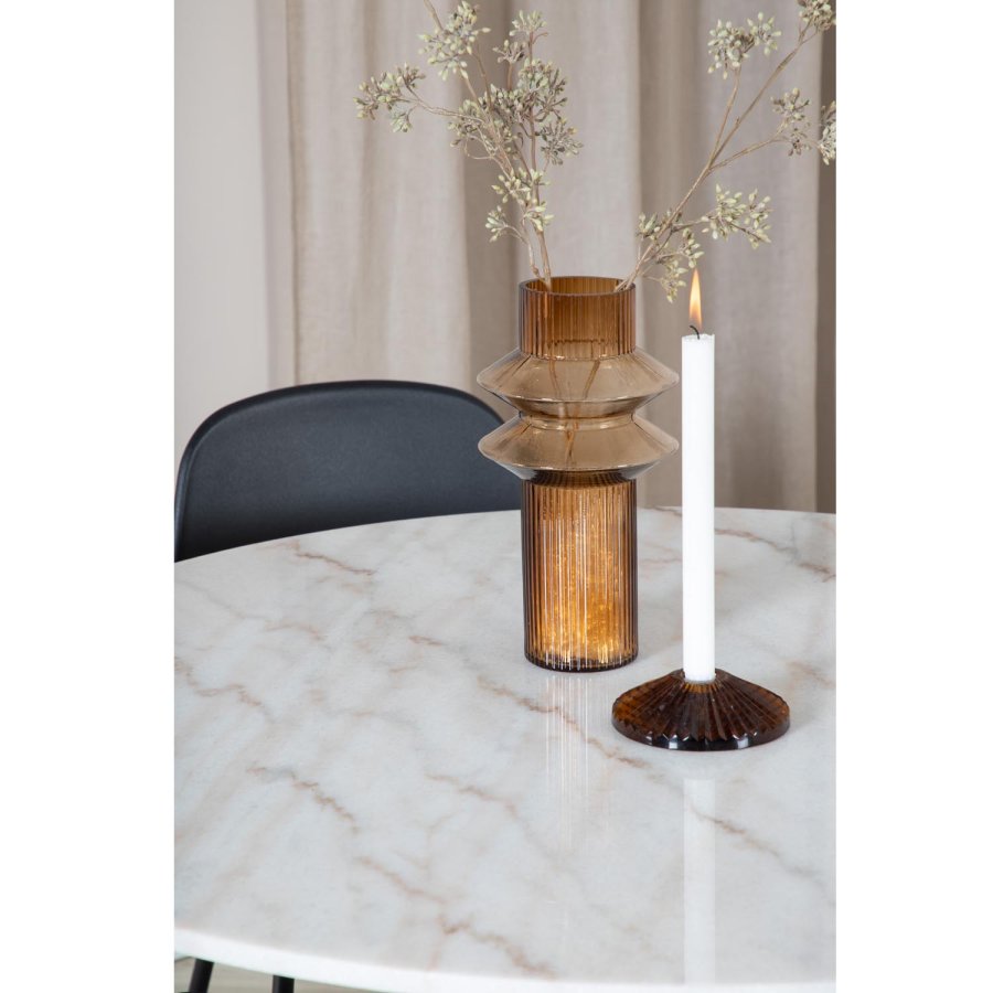 VENTURE DESIGN Estelle spisebordsett, m. 4 stoler - hvit marmor/svart metall og sort plast/svart metall