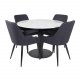 VENTURE DESIGN Estelle Esstisch-Set, mit 4 St&uuml;hlen &ndash; wei&szlig;er Marmor/schwarzes Metall und schwarzer Stoff/schwarzes Metall