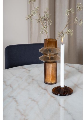 VENTURE DESIGN Estelle Esstisch-Set, mit 4 St&uuml;hlen &ndash; wei&szlig;er Marmor/schwarzes Metall und schwarzer Stoff/schwarzes Metall