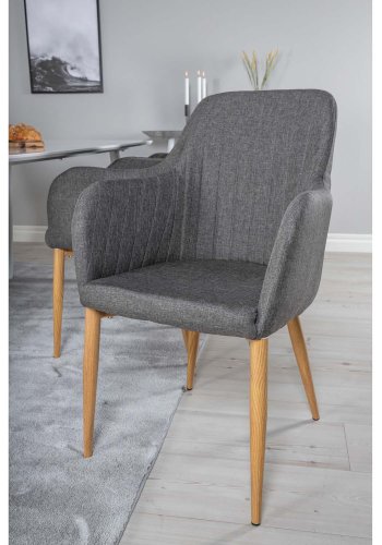 VENTURE DESIGN Polar spisebordsett, m. 6 stoler - hvit MDF/hvit metall, grtt stoff/valntt folie metall