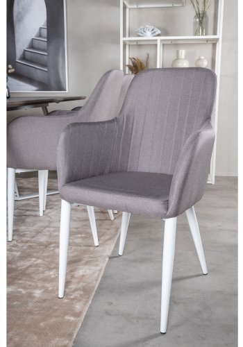 VENTURE DESIGN Marina Matbordsset, med 6 Stolar - Gr Fanér / Vit Metall och Grtt Tyg / Vit Metall