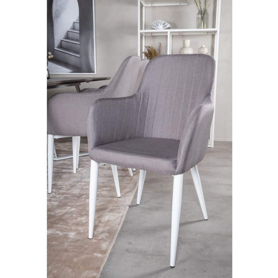 VENTURE DESIGN Marina Matbordsset, med 6 Stolar - Gr Fanér / Vit Metall och Grtt Tyg / Vit Metall