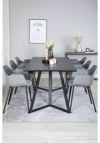 VENTURE DESIGN Marina spisebordsst, m. 6 stole - sort finer/sort metal og gr plastik/sort metal