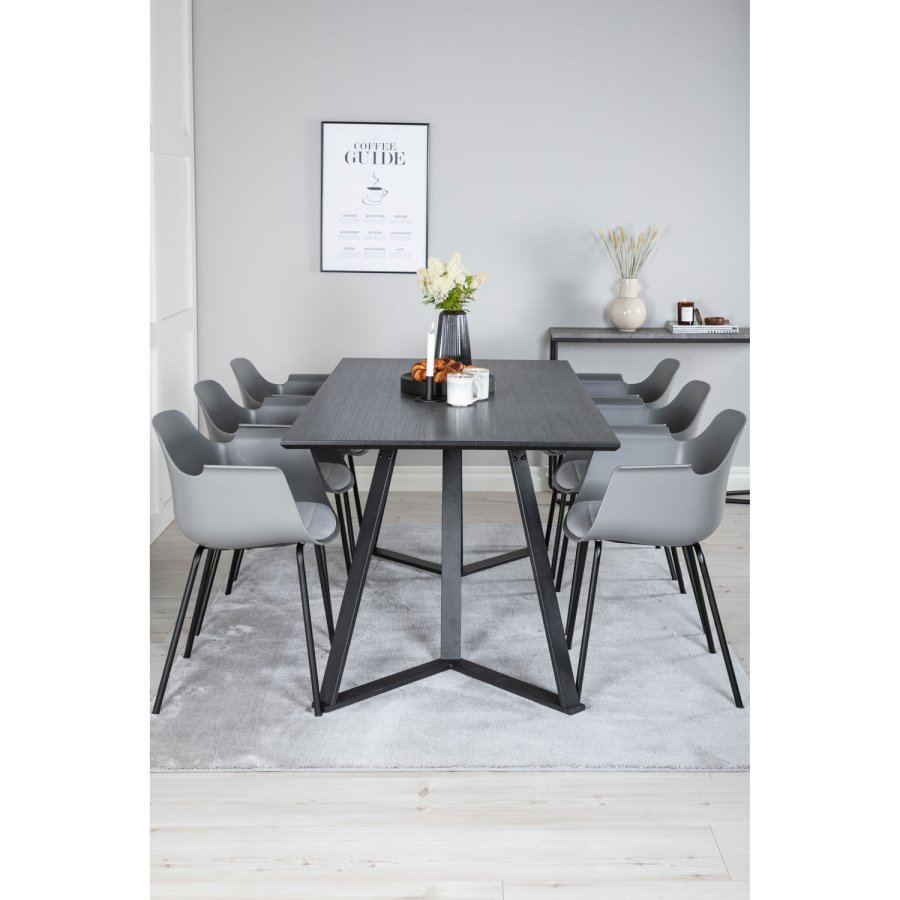 VENTURE DESIGN Marina spisebordsst, m. 6 stole - sort finer/sort metal og gr plastik/sort metal