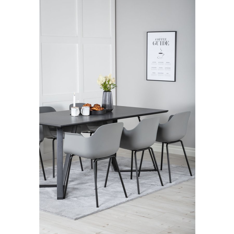VENTURE DESIGN Marina spisebordsst, m. 6 stole - sort finer/sort metal og gr plastik/sort metal