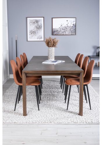 VENTURE DESIGN Slider spisebordsett, m. 6 stoler - rkt eikefiner/eik og brunt PU/sort metall