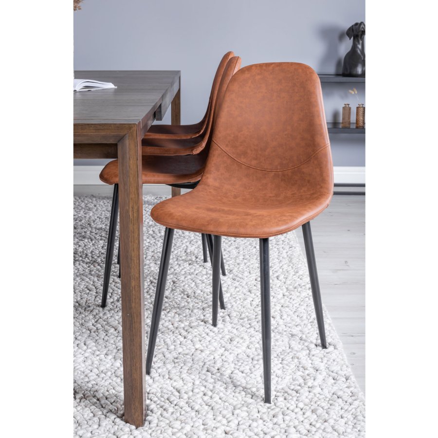 VENTURE DESIGN Slider spisebordsett, m. 6 stoler - rkt eikefiner/eik og brunt PU/sort metall