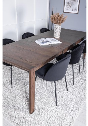 VENTURE DESIGN Slider spisebordsett, m. 6 stoler - rkt eikefiner/eik og sort flyel/svart metall