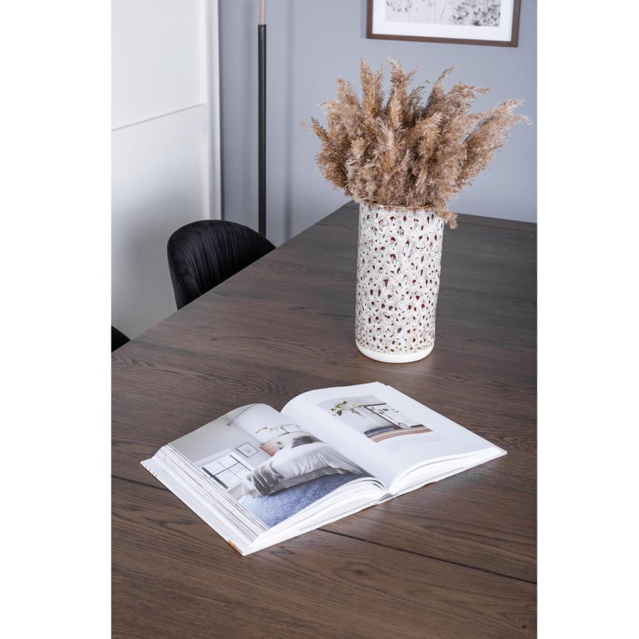 VENTURE DESIGN Slider spisebordsett, m. 6 stoler - rkt eikefiner/eik og sort flyel/svart metall