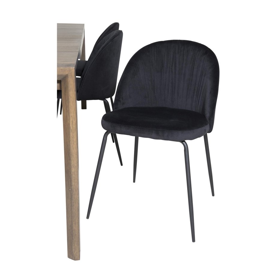 VENTURE DESIGN Slider spisebordsett, m. 6 stoler - rkt eikefiner/eik og sort flyel/svart metall