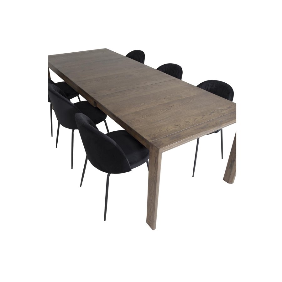 VENTURE DESIGN Slider spisebordsett, m. 6 stoler - rkt eikefiner/eik og sort flyel/svart metall