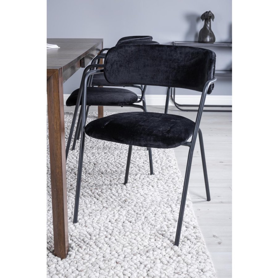 VENTURE DESIGN Slider spisebordsett, m. 6 stoler - rkt eikefiner/eik og sort flyel/svart metall