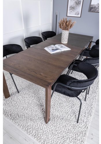 VENTURE DESIGN Slider spisebordsett, m. 6 stoler - rkt eikefiner/eik og sort flyel/svart metall