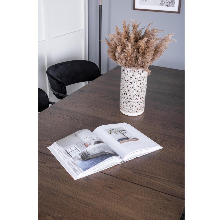 VENTURE DESIGN Slider spisebordsett, m. 6 stoler - rkt eikefiner/eik og sort flyel/svart metall