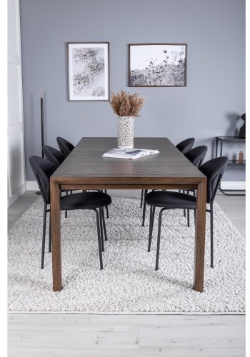 VENTURE DESIGN Slider spisebordsett, m. 6 stoler - rkt eikefiner/eik og sort stoff/svart metall