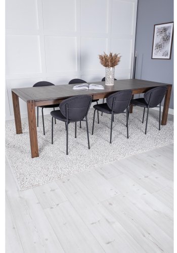 VENTURE DESIGN Slider spisebordsett, m. 6 stoler - rkt eikefiner/eik og sort stoff/svart metall