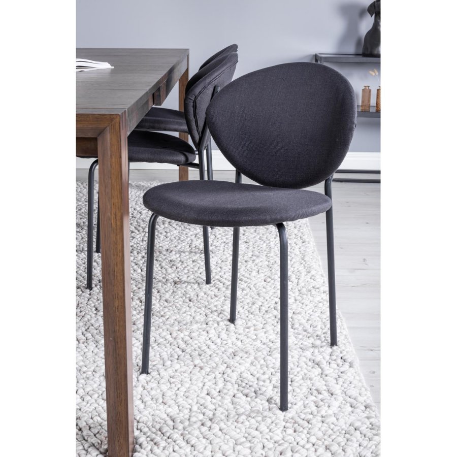 VENTURE DESIGN Slider spisebordsett, m. 6 stoler - rkt eikefiner/eik og sort stoff/svart metall