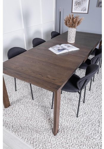 VENTURE DESIGN Slider spisebordsett, m. 6 stoler - rkt eikefiner/eik og sort stoff/svart metall