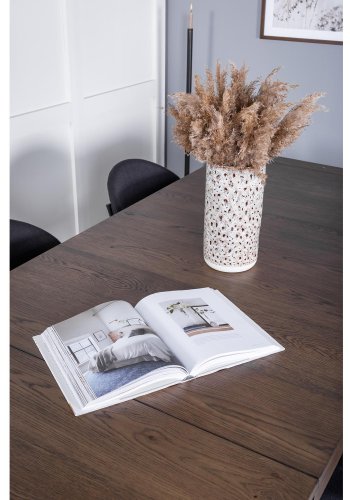 VENTURE DESIGN Slider spisebordsett, m. 6 stoler - rkt eikefiner/eik og sort stoff/svart metall