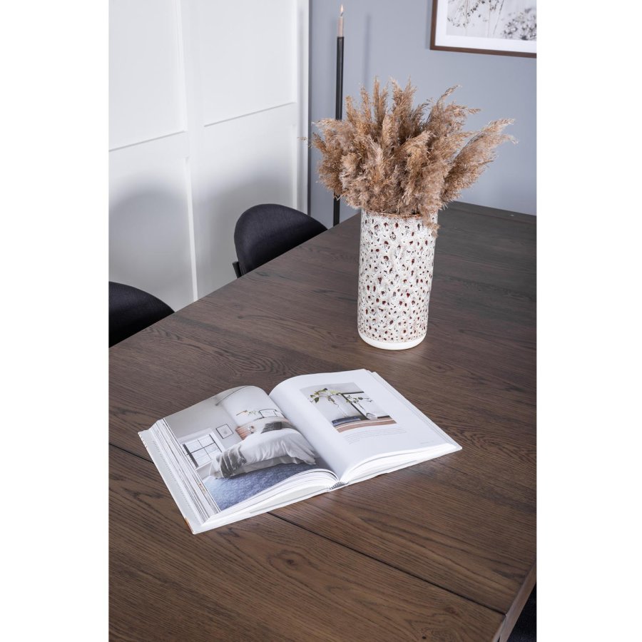 VENTURE DESIGN Slider spisebordsett, m. 6 stoler - rkt eikefiner/eik og sort stoff/svart metall