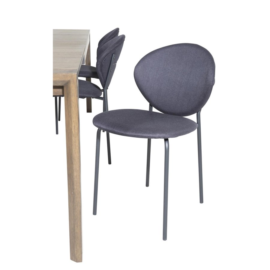 VENTURE DESIGN Slider spisebordsett, m. 6 stoler - rkt eikefiner/eik og sort stoff/svart metall