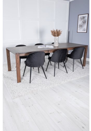 VENTURE DESIGN Slider spisebordsett, m. 6 stoler - rkt eikefiner/eik og sort velour/svart metall