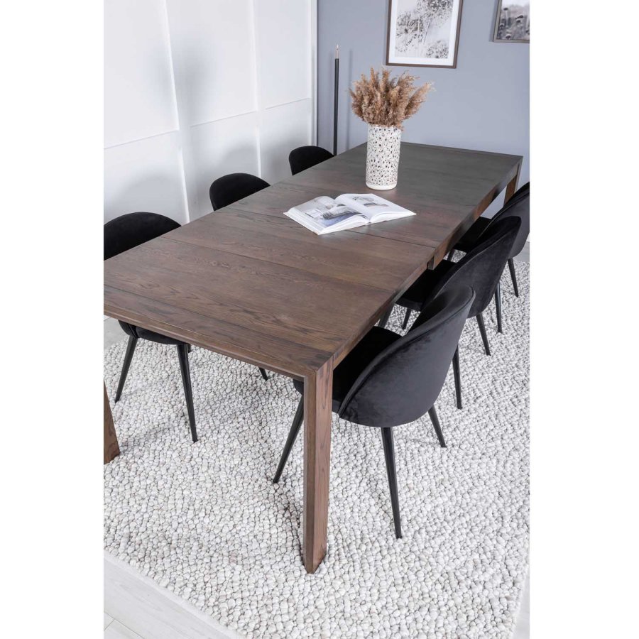 VENTURE DESIGN Slider spisebordsett, m. 6 stoler - rkt eikefiner/eik og sort velour/svart metall