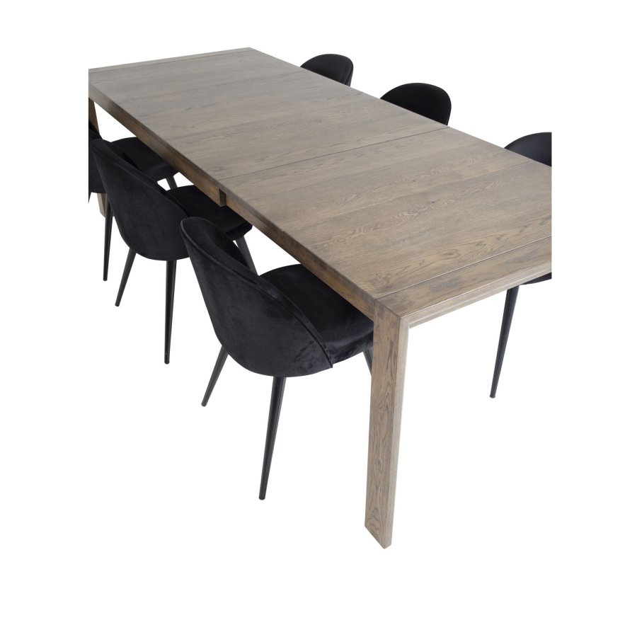 VENTURE DESIGN Slider spisebordsett, m. 6 stoler - rkt eikefiner/eik og sort velour/svart metall