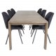 VENTURE DESIGN Slider spisebordsett, m. 6 stoler - rkt eikefiner/eik og sort stoff/svart metall
