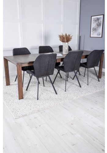 VENTURE DESIGN Slider spisebordsett, m. 6 stoler - rkt eikefiner/eik og sort stoff/svart metall