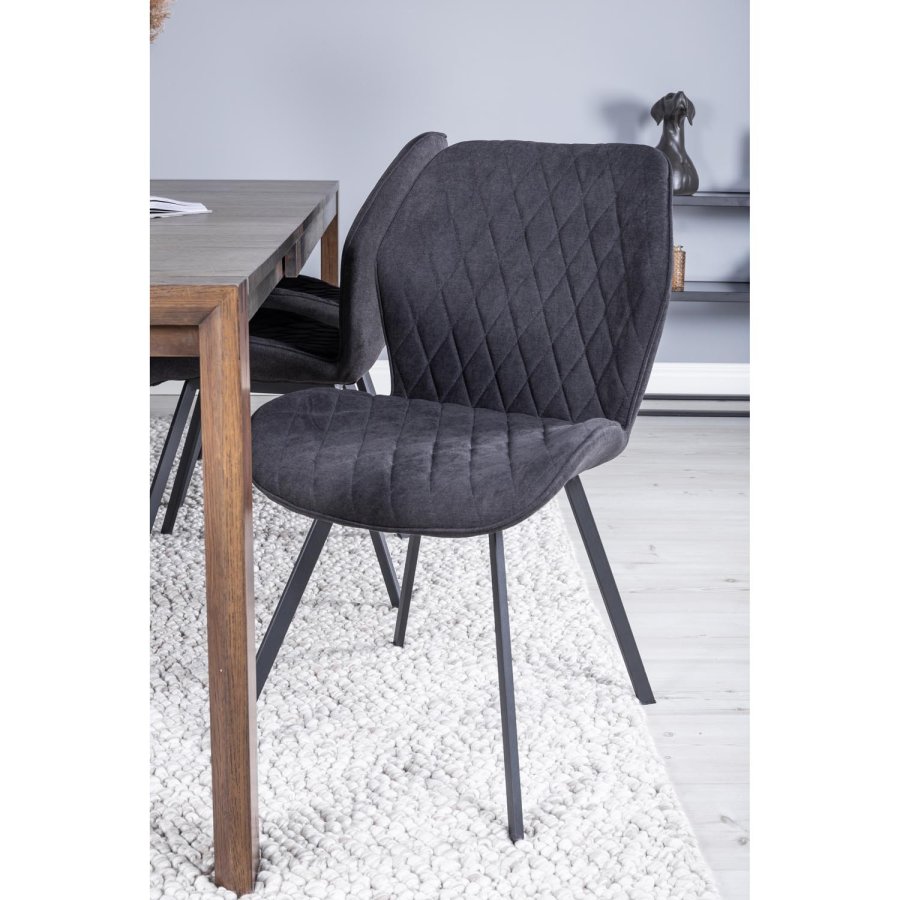 VENTURE DESIGN Slider spisebordsett, m. 6 stoler - rkt eikefiner/eik og sort stoff/svart metall