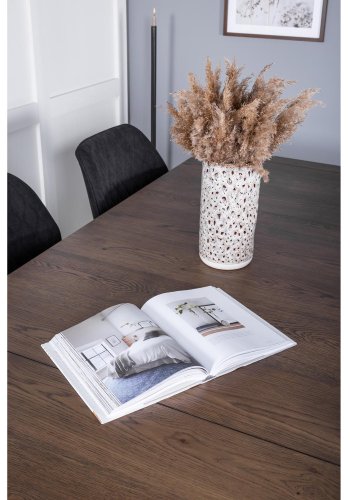 VENTURE DESIGN Slider spisebordsett, m. 6 stoler - rkt eikefiner/eik og sort stoff/svart metall