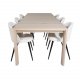 VENTURE DESIGN Slider spisebordsett, m. 6 stoler - hvitkalket eikefiner/eik og beige flyel/svart metall