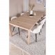 VENTURE DESIGN Slider spisebordsett, m. 6 stoler - hvitkalket eikefiner/eik og beige flyel/svart metall