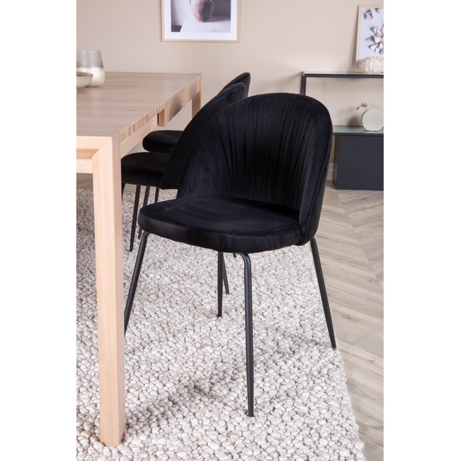 VENTURE DESIGN Slider spisebordsett, m. 6 stoler - hvitkalket eikefiner/eik og sort flyel/svart metall