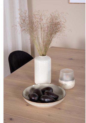 VENTURE DESIGN Slider spisebordsett, m. 6 stoler - hvitkalket eikefiner/eik og sort flyel/svart metall