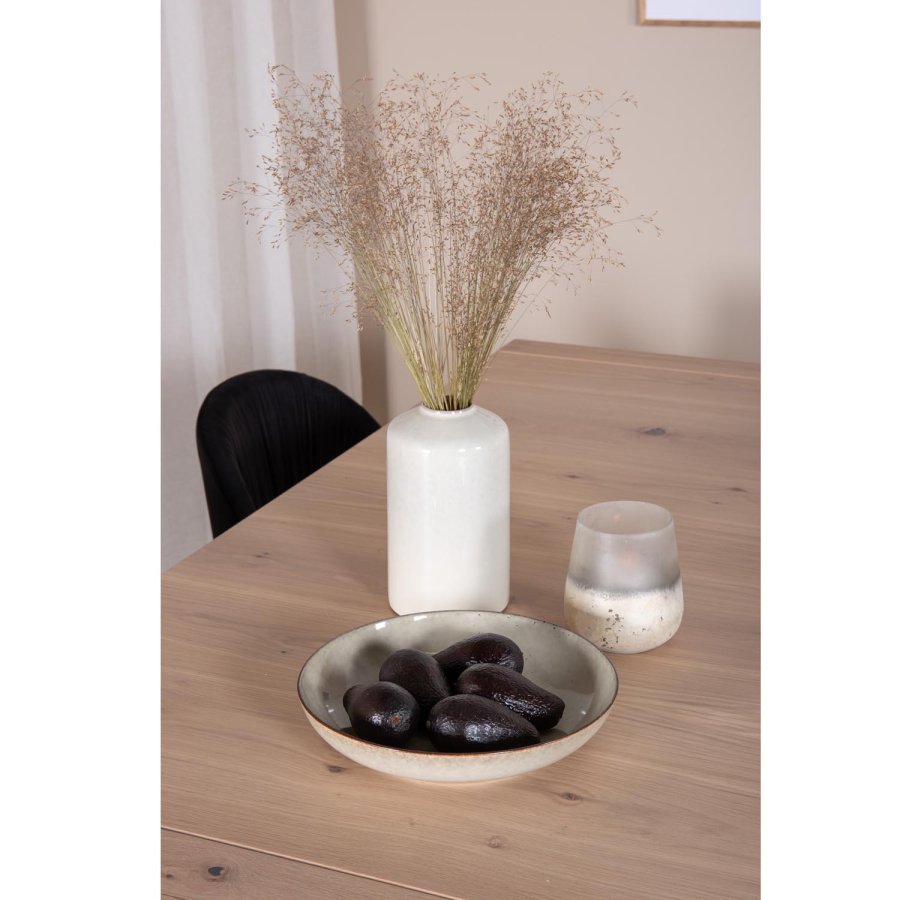 VENTURE DESIGN Slider spisebordsett, m. 6 stoler - hvitkalket eikefiner/eik og sort flyel/svart metall